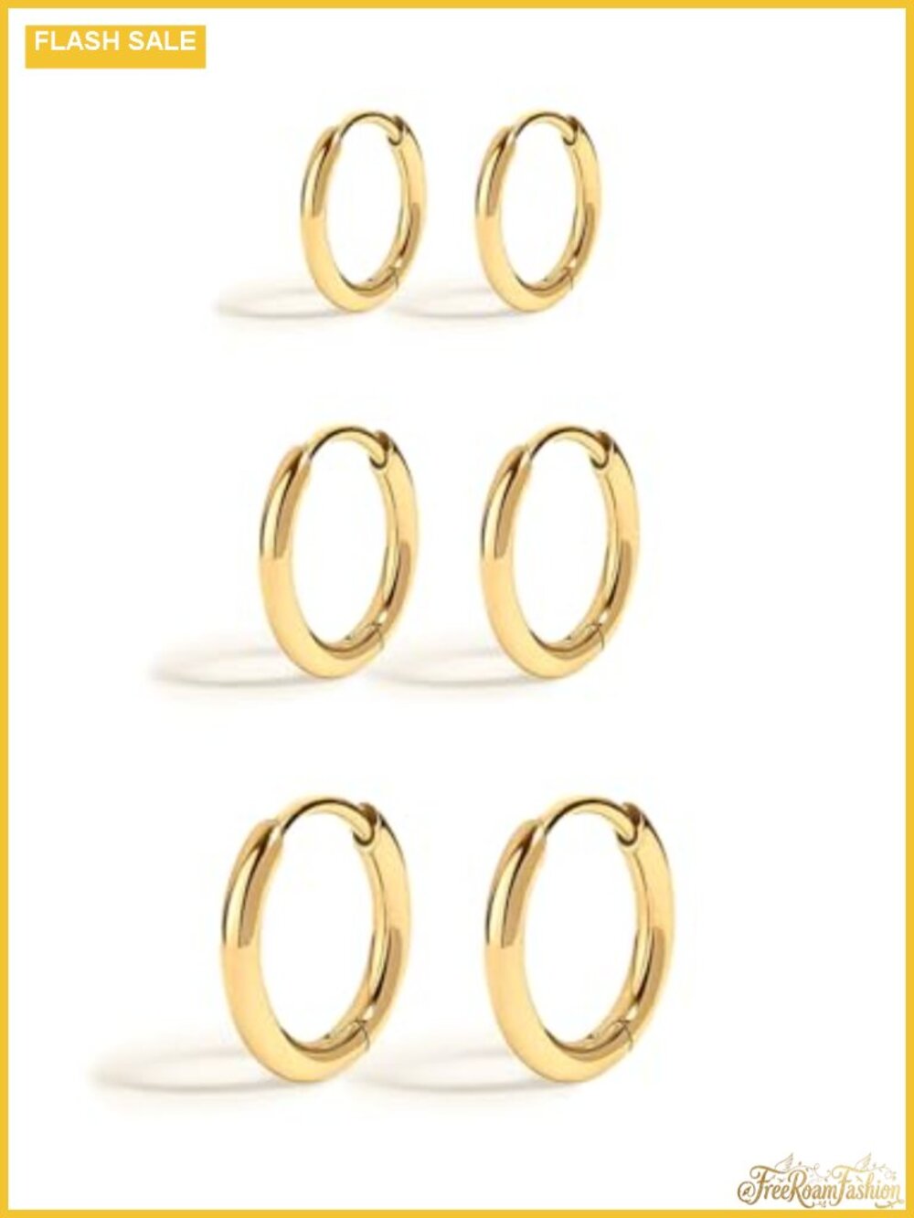 18K Gold Plated 3 Pairs Huggie Hoop Earrings, Stainless Steel, Hypoallergenic